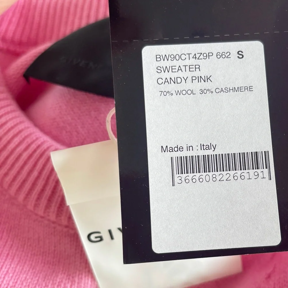 NWT • GIVENCHY • Oversize Pixel Embroidered Wool & Cashmere Sweater • Candy Pink - Picture 4 of 4